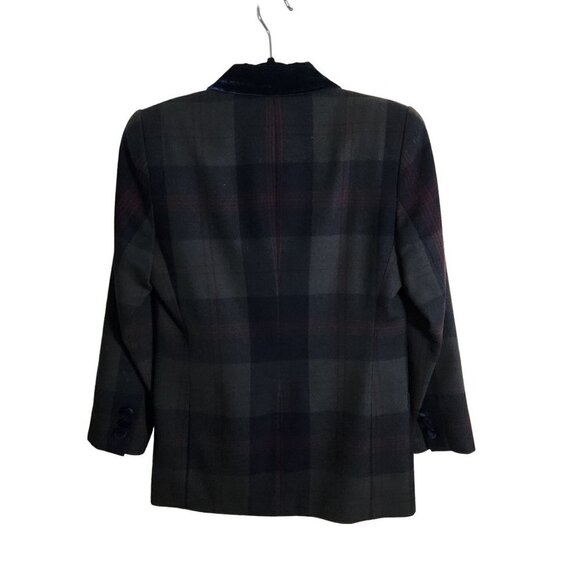 Lord & Taylor Vintage Stunning Wool Plaid Velvet Accent Blazer Size 2p - Picture 2 of 7